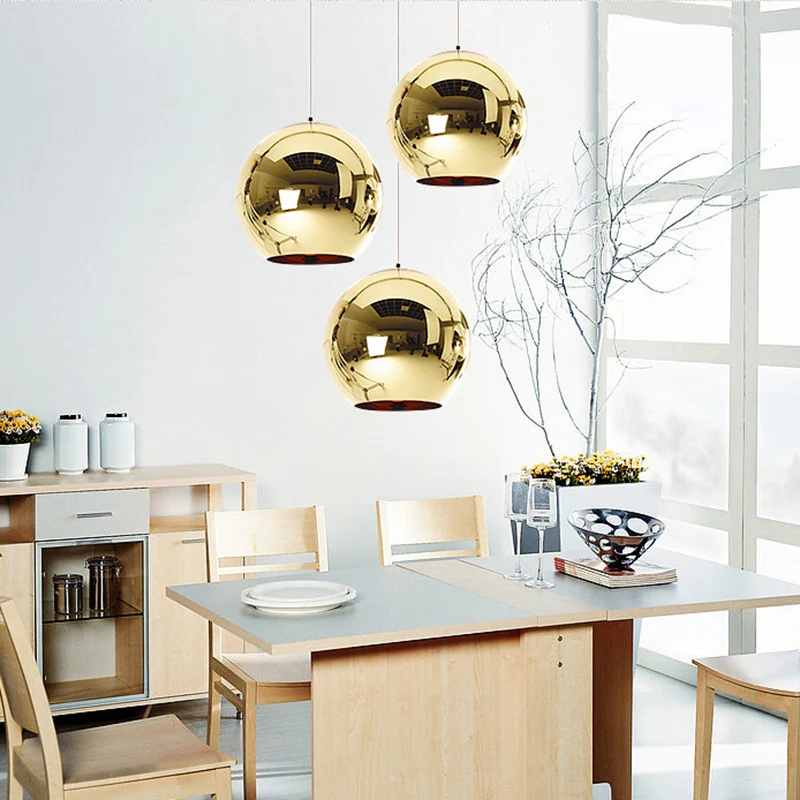 6"/8"/10"W spiegelbol hanglamp eigentijds glas 1 licht chroom/goud/roségoud hangend plafondlicht Clearhalo