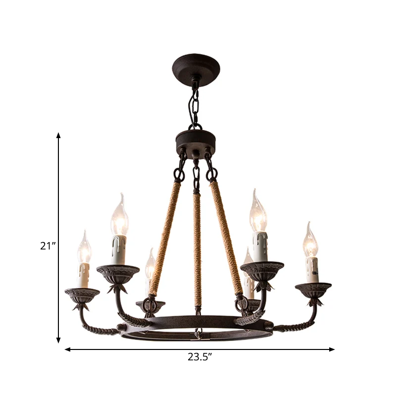 6/8/12 Lichten Wagon Wheel Kroonluchter Verlichting Klassieke Roest Metalen Hanglamp voor Eetkamer Clearhalo