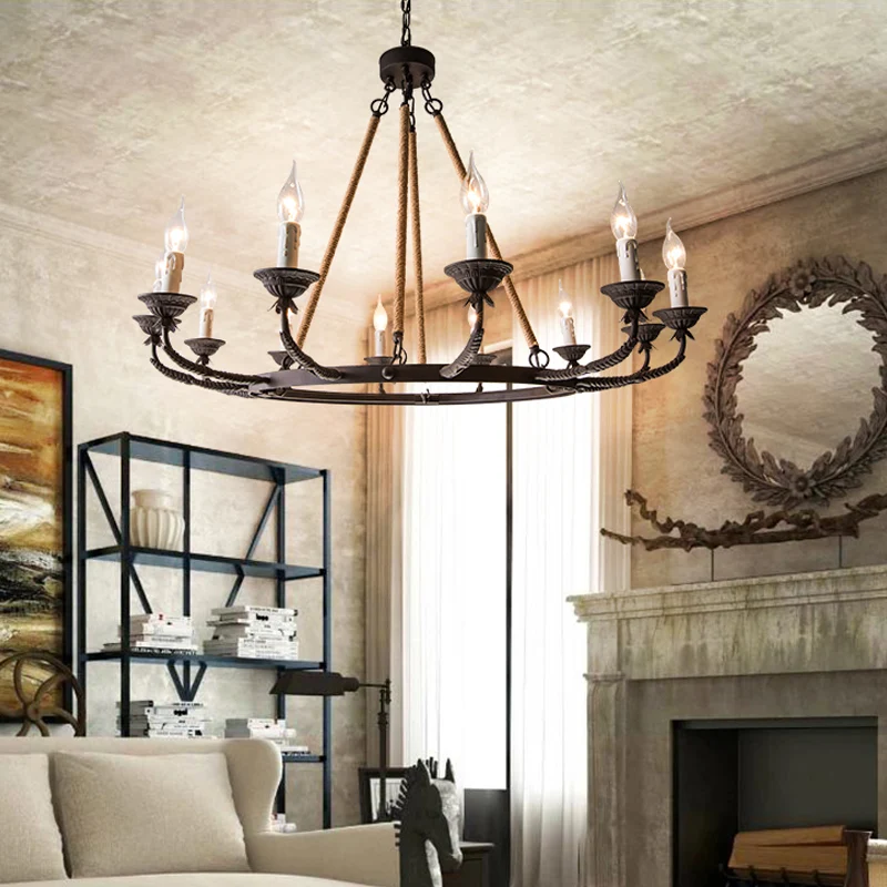 6/8/12 Lichten Wagon Wheel Kroonluchter Verlichting Klassieke Roest Metalen Hanglamp voor Eetkamer Clearhalo