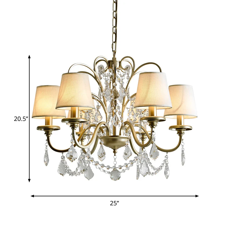 6-kops hanglamp met taps toelopende kristallen standaards Traditionele eetkamerkroonluchter goud Clearhalo