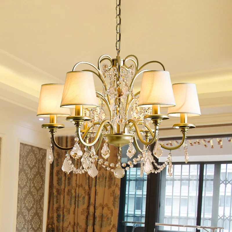 6-kops hanglamp met taps toelopende kristallen standaards Traditionele eetkamerkroonluchter goud Clearhalo