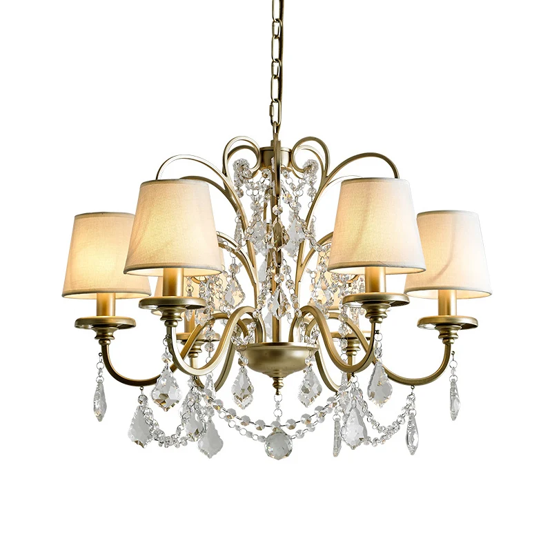 6-kops hanglamp met taps toelopende kristallen standaards Traditionele eetkamerkroonluchter goud Clearhalo