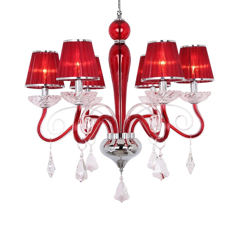 6-kops kroonluchterlamp met conische stoffen kap Kristal minimalistische eetkamer hanglamp Clearhalo