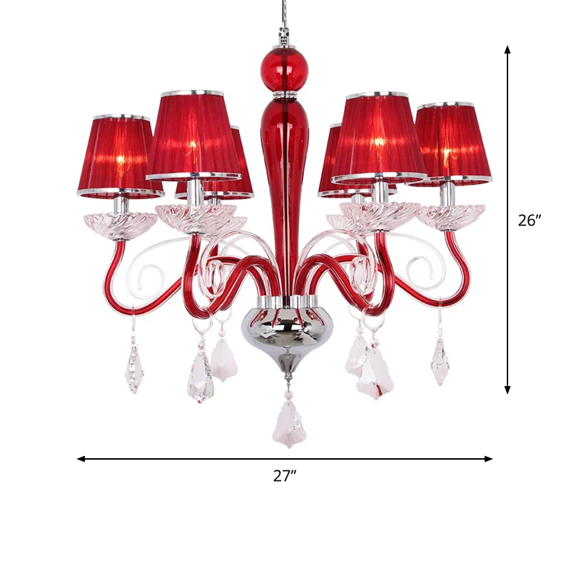 6-kops kroonluchterlamp met conische stoffen kap Kristal minimalistische eetkamer hanglamp Clearhalo