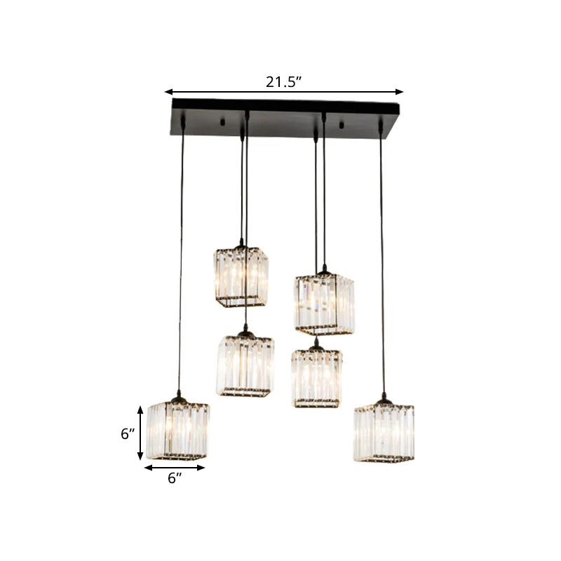 6-kops kubieke multi-lichthanger Traditioneel helder kristal hangend plafondlicht Clearhalo