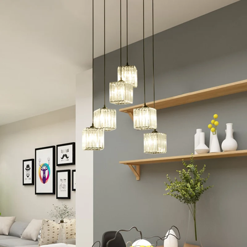 6-kops kubieke multi-lichthanger Traditioneel helder kristal hangend plafondlicht Clearhalo