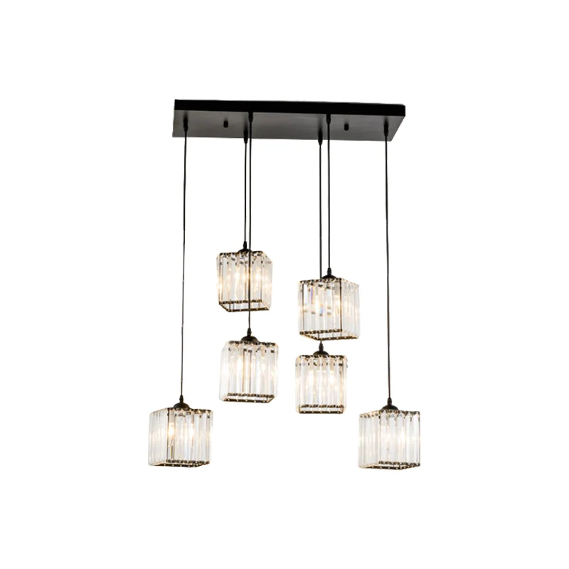 6-kops kubieke multi-lichthanger Traditioneel helder kristal hangend plafondlicht Clearhalo