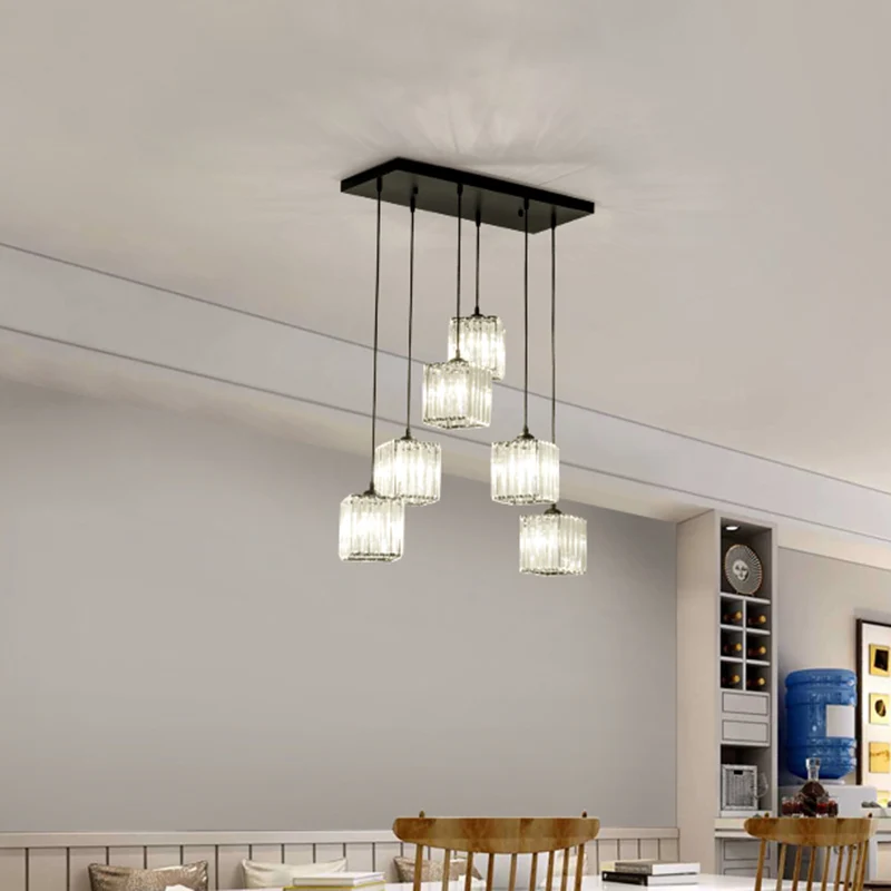 6-kops kubieke multi-lichthanger Traditioneel helder kristal hangend plafondlicht Clearhalo