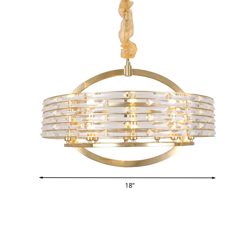 6-kops ronde plafondkroonluchter, eigentijdse kristallen hanglamp messing Clearhalo