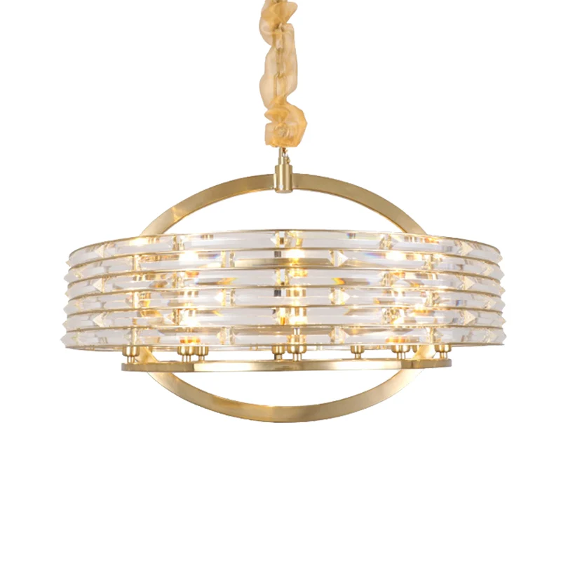 6-kops ronde plafondkroonluchter, eigentijdse kristallen hanglamp messing Clearhalo
