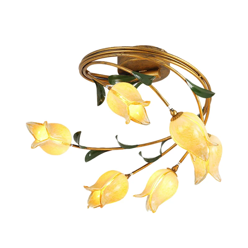 6-lampen Tulpenplafondlamp Pastoraal Metaal LED Semi-inbouwverlichting messing voor woonkamer Clearhalo