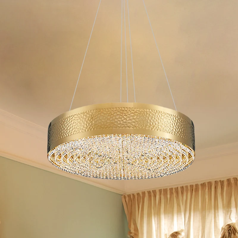 6-lamps Drum Kroonluchter Licht Postmodern Goud Helder K9 Kristallen Hanglamp voor Slaapkamer Clearhalo
