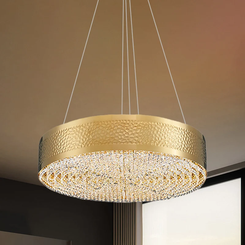 6-lamps Drum Kroonluchter Licht Postmodern Goud Helder K9 Kristallen Hanglamp voor Slaapkamer Clearhalo