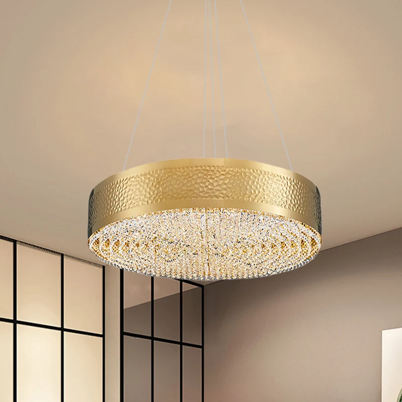 6-lamps Drum Kroonluchter Licht Postmodern Goud Helder K9 Kristallen Hanglamp voor Slaapkamer Clearhalo