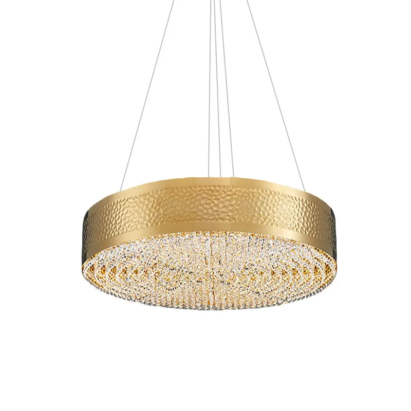 6-lamps Drum Kroonluchter Licht Postmodern Goud Helder K9 Kristallen Hanglamp voor Slaapkamer Clearhalo