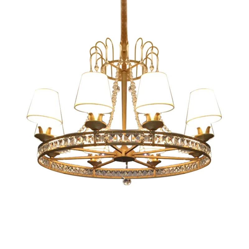 6-lamps woonkamer kroonluchter verlichting modernistische antieke koperen hanglamp met kegelvormige stoffen kap Clearhalo