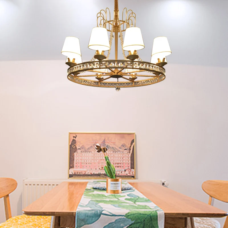 6-lamps woonkamer kroonluchter verlichting modernistische antieke koperen hanglamp met kegelvormige stoffen kap Clearhalo