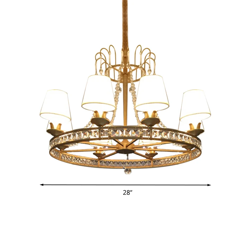 6-lamps woonkamer kroonluchter verlichting modernistische antieke koperen hanglamp met kegelvormige stoffen kap Clearhalo