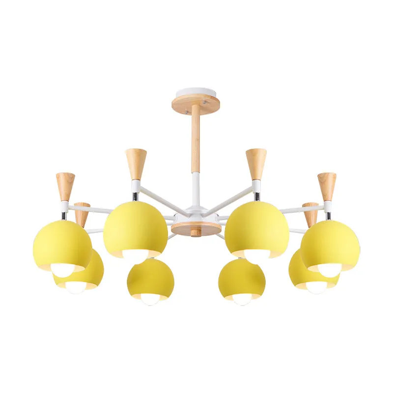 6-lichts bolvormige plafondhanger Macaron metalen kroonluchter geel voor woonkamer Clearhalo
