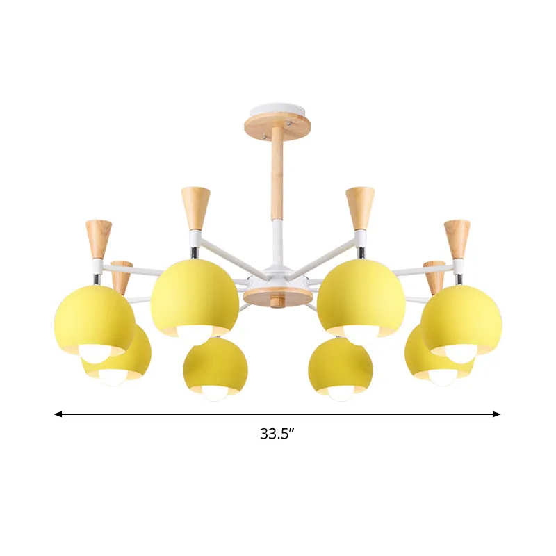 6-lichts bolvormige plafondhanger Macaron metalen kroonluchter geel voor woonkamer Clearhalo
