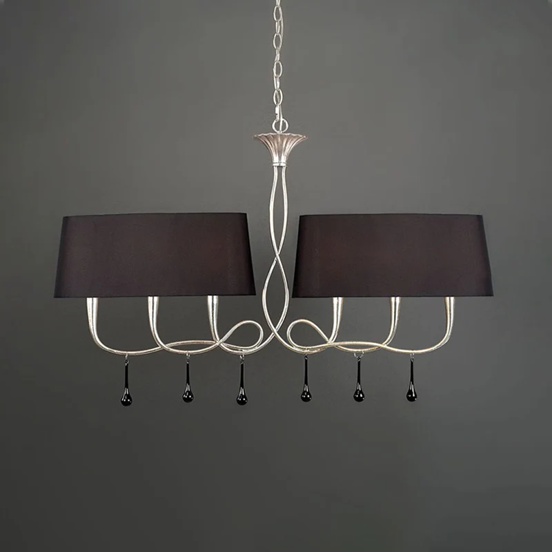 6-lichts eilandlamp Klassieke trommelstof Hangende plafondlamp zwart/wit voor eetkamer Clearhalo