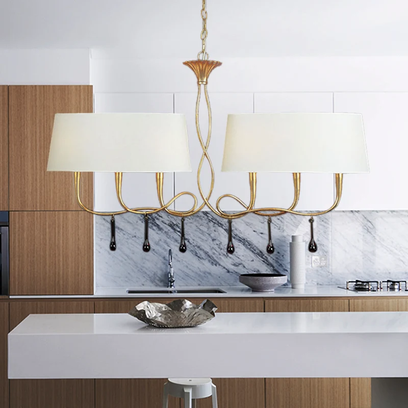 6-lichts eilandlamp Klassieke trommelstof Hangende plafondlamp zwart/wit voor eetkamer Clearhalo