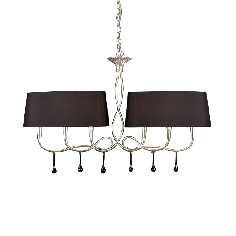 6-lichts eilandlamp Klassieke trommelstof Hangende plafondlamp zwart/wit voor eetkamer Clearhalo