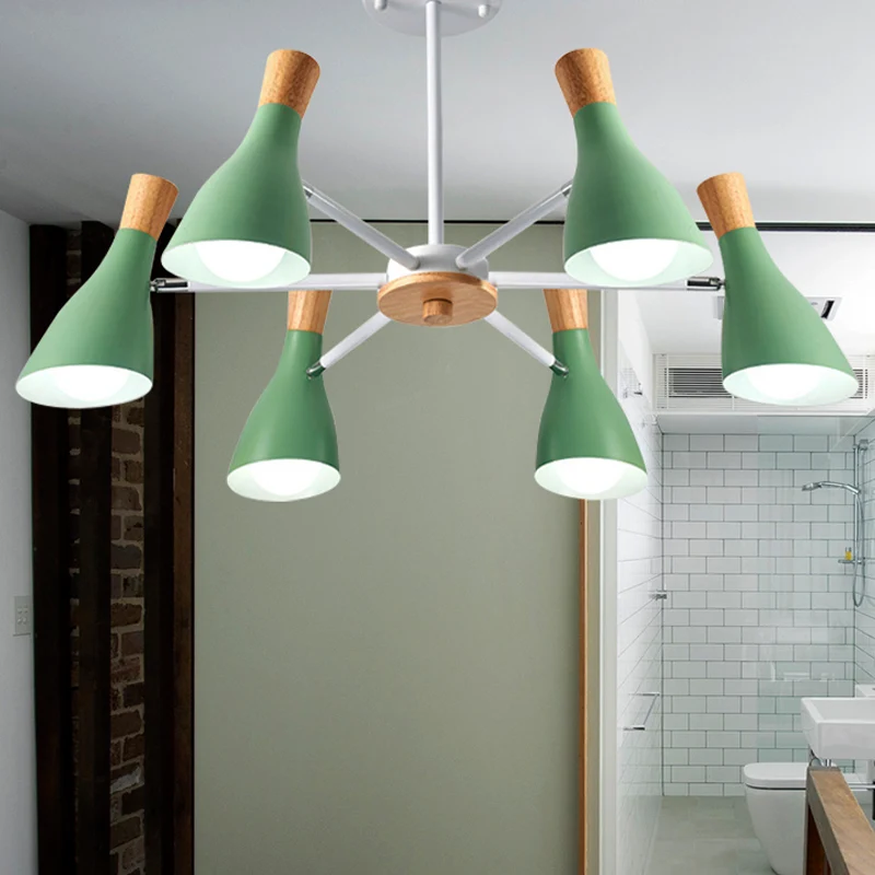 6-lichts fles hanglamp Scandinavische stijl metalen kroonluchter voor meisjesslaapkamer stoffenwinkel Clearhalo