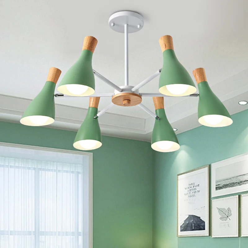 6-lichts fles hanglamp Scandinavische stijl metalen kroonluchter voor meisjesslaapkamer stoffenwinkel Clearhalo