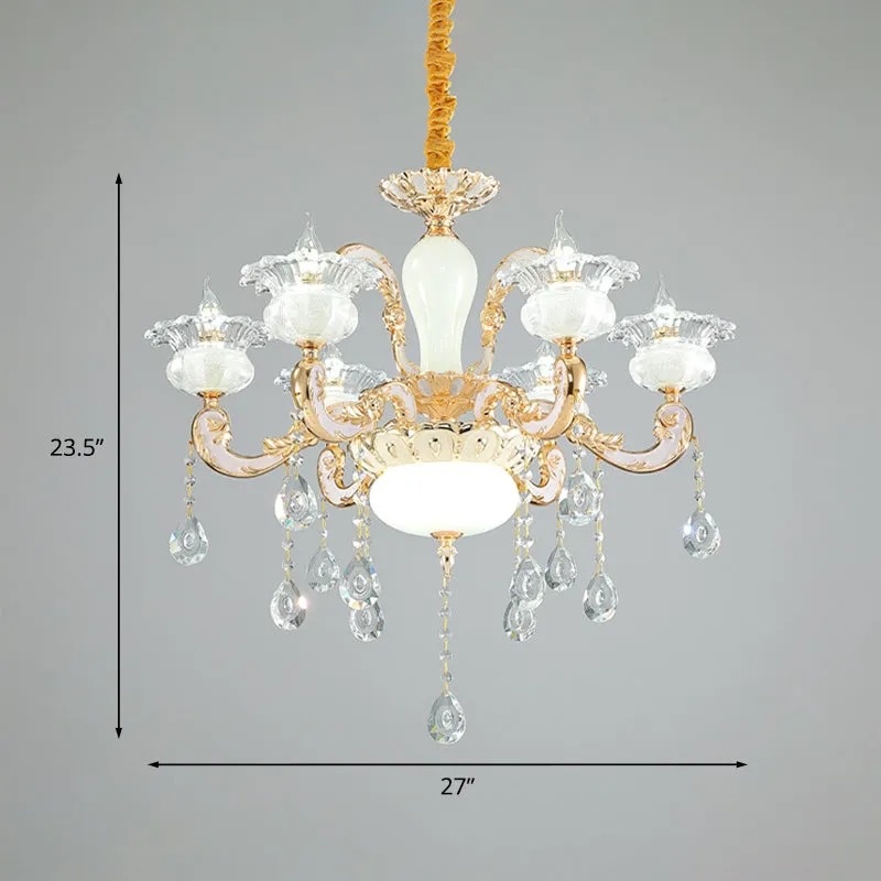 6-lichts helder en opaal glazen kroonluchter hedendaagse gouden bloesem slaapkamer hangende hanger Clearhalo
