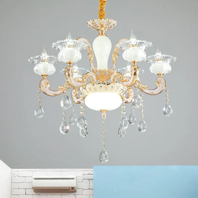 6-lichts helder en opaal glazen kroonluchter hedendaagse gouden bloesem slaapkamer hangende hanger Clearhalo