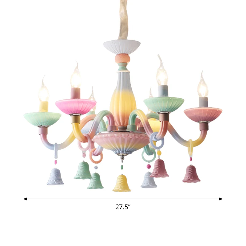 6-lichts kaars hanglamp met bel deco moderne glazen kleurrijke kroonluchter voor meisjesslaapkamer Clearhalo