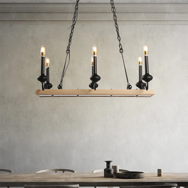 6-lichts kaarsstijl eilandlicht vintage zwarte metalen hanglamp voor eetkamer Clearhalo