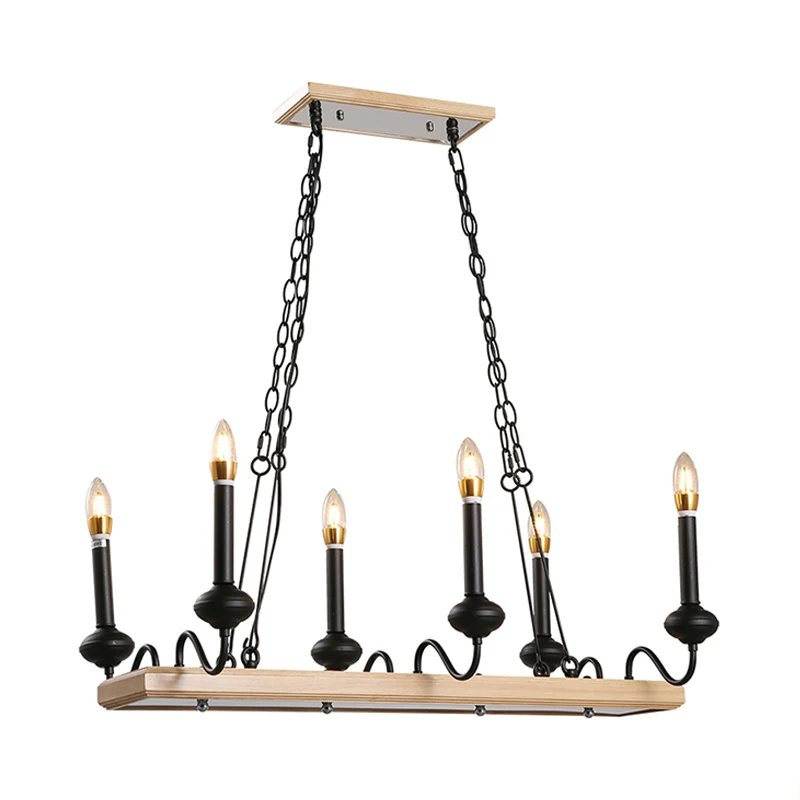 6-lichts kaarsstijl eilandlicht vintage zwarte metalen hanglamp voor eetkamer Clearhalo