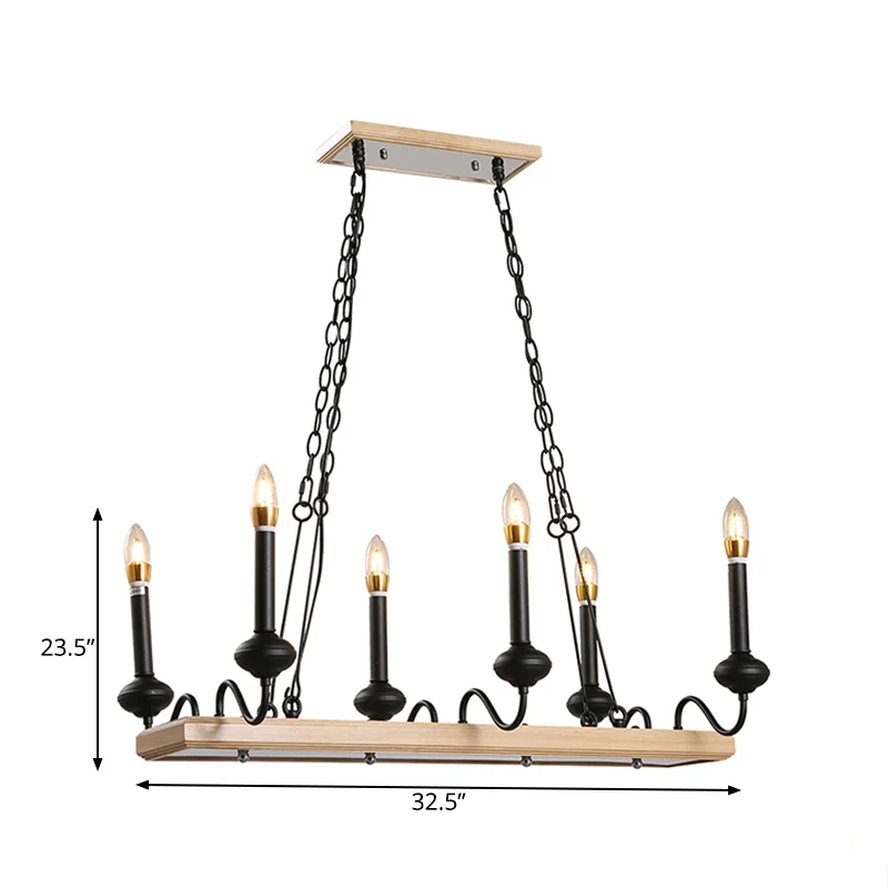 6-lichts kaarsstijl eilandlicht vintage zwarte metalen hanglamp voor eetkamer Clearhalo