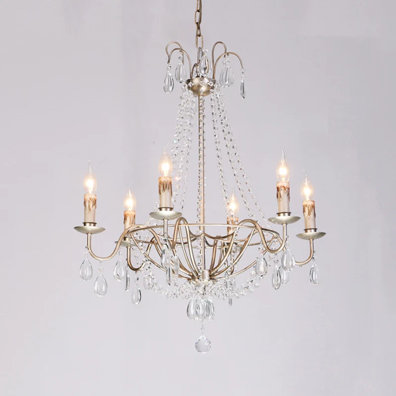 6-lichts kristallen kroonluchter lichtarmatuur eenvoudige zilveren kandelaar woonkamer plafond hanglamp Clearhalo