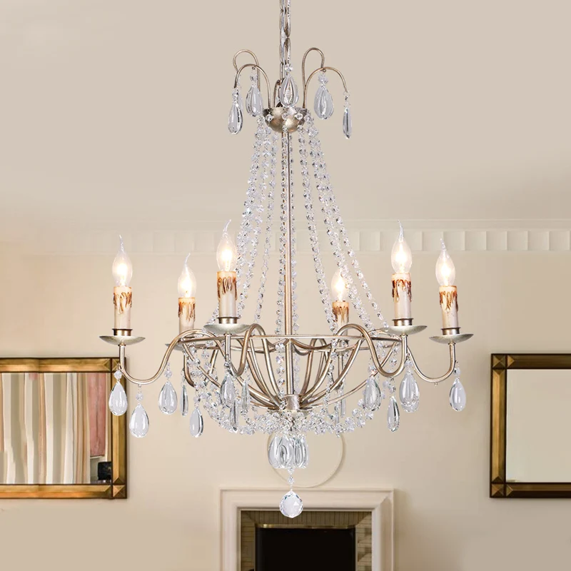 6-lichts kristallen kroonluchter lichtarmatuur eenvoudige zilveren kandelaar woonkamer plafond hanglamp Clearhalo