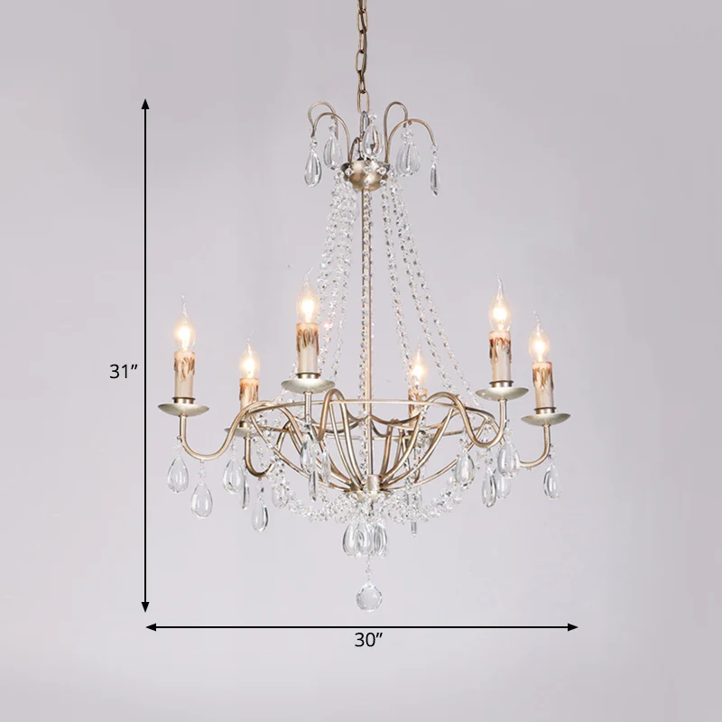6-lichts kristallen kroonluchter lichtarmatuur eenvoudige zilveren kandelaar woonkamer plafond hanglamp Clearhalo