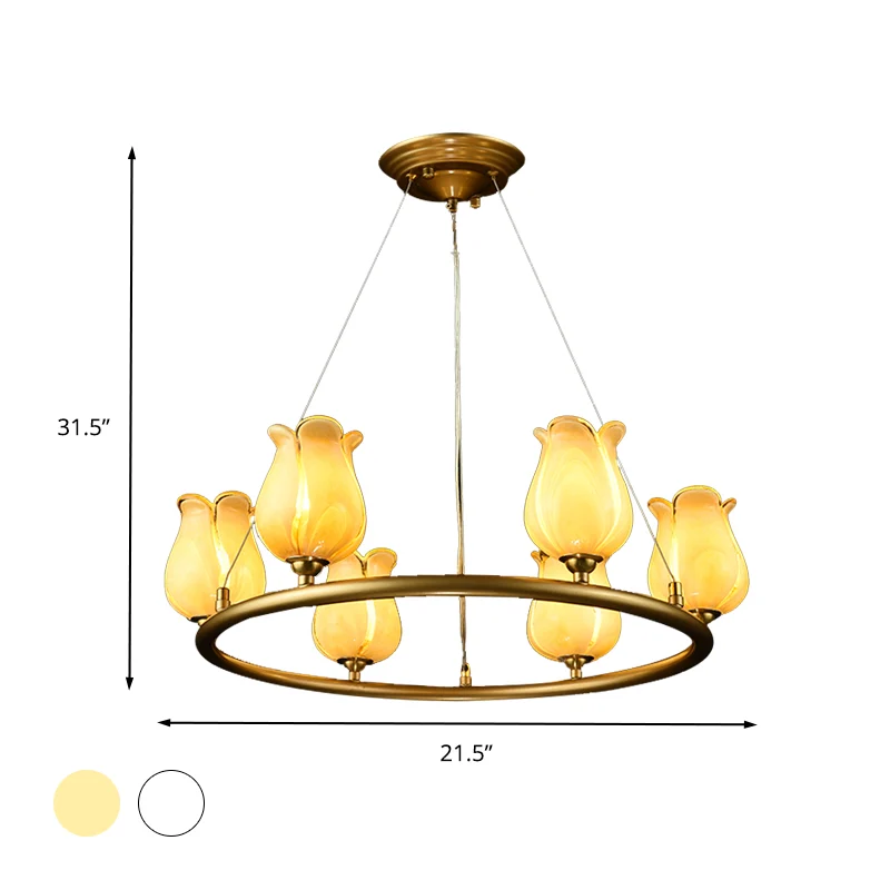 6-lichts kroonluchter hanglamp traditioneel wagenwiel LED metalen hanglamp met wit/geel glazen kap Clearhalo