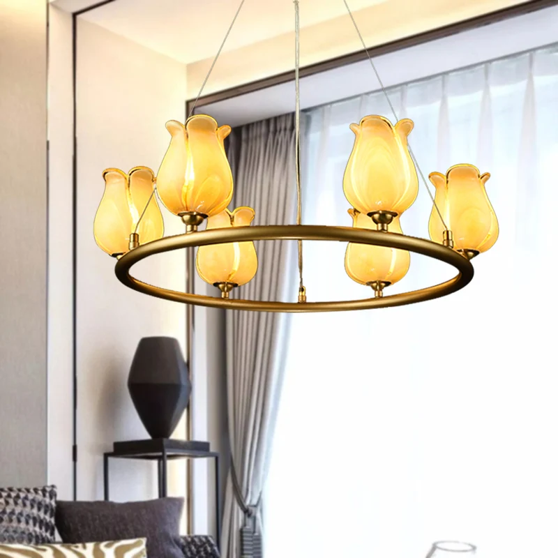 6-lichts kroonluchter hanglamp traditioneel wagenwiel LED metalen hanglamp met wit/geel glazen kap Clearhalo
