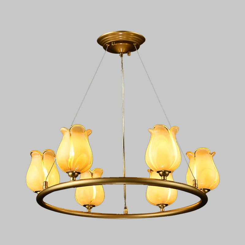 6-lichts kroonluchter hanglamp traditioneel wagenwiel LED metalen hanglamp met wit/geel glazen kap Clearhalo