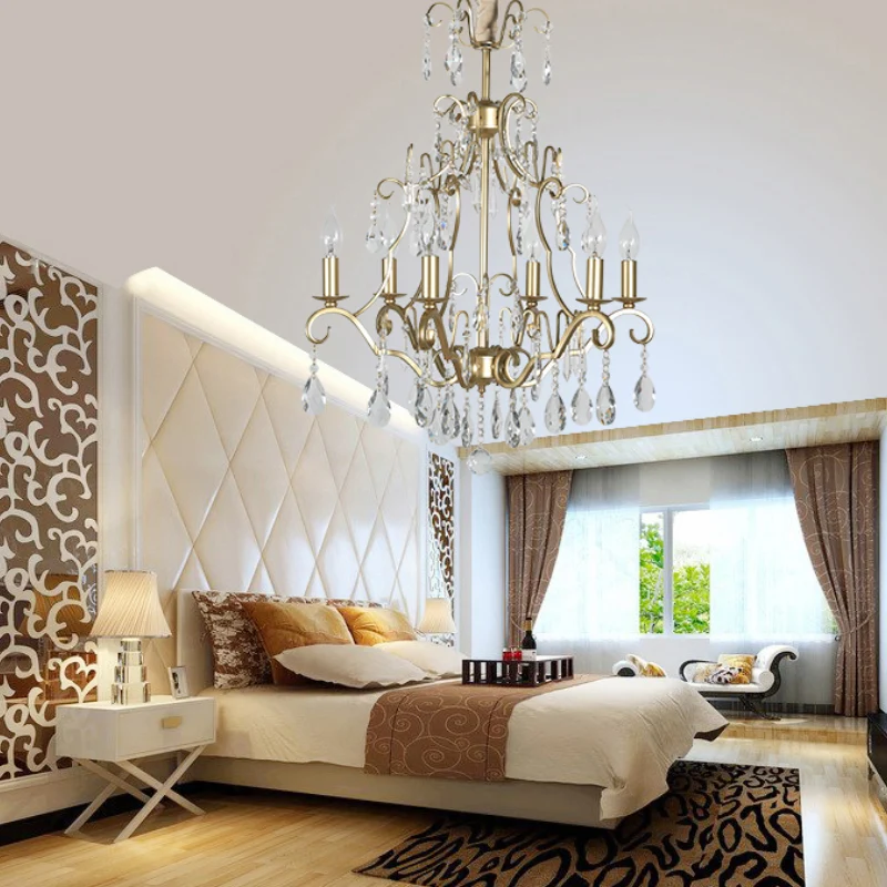 6-lichts kroonluchterlamp Lodge Curvy Arm kristallen hanglamp goud voor slaapkamer Clearhalo