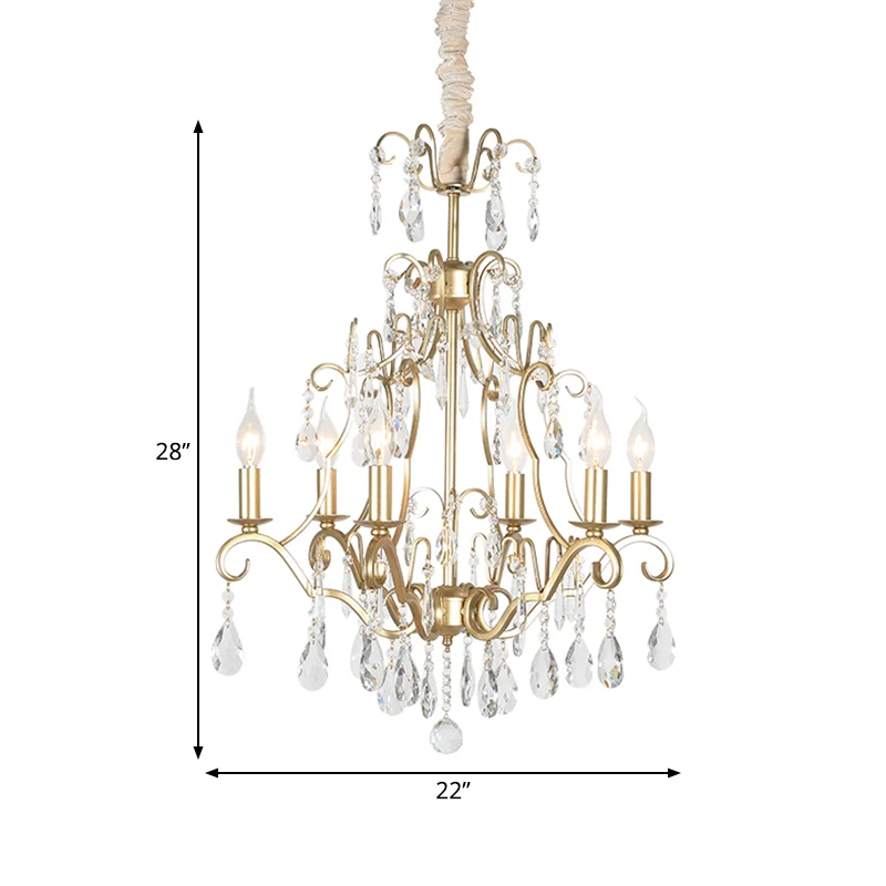 6-lichts kroonluchterlamp Lodge Curvy Arm kristallen hanglamp goud voor slaapkamer Clearhalo