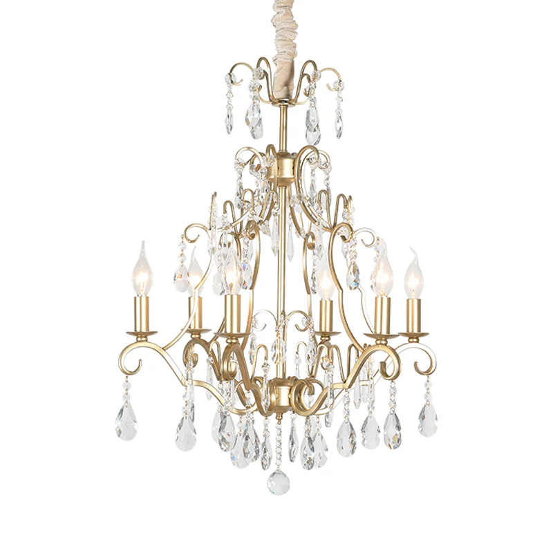 6-lichts kroonluchterlamp Lodge Curvy Arm kristallen hanglamp goud voor slaapkamer Clearhalo