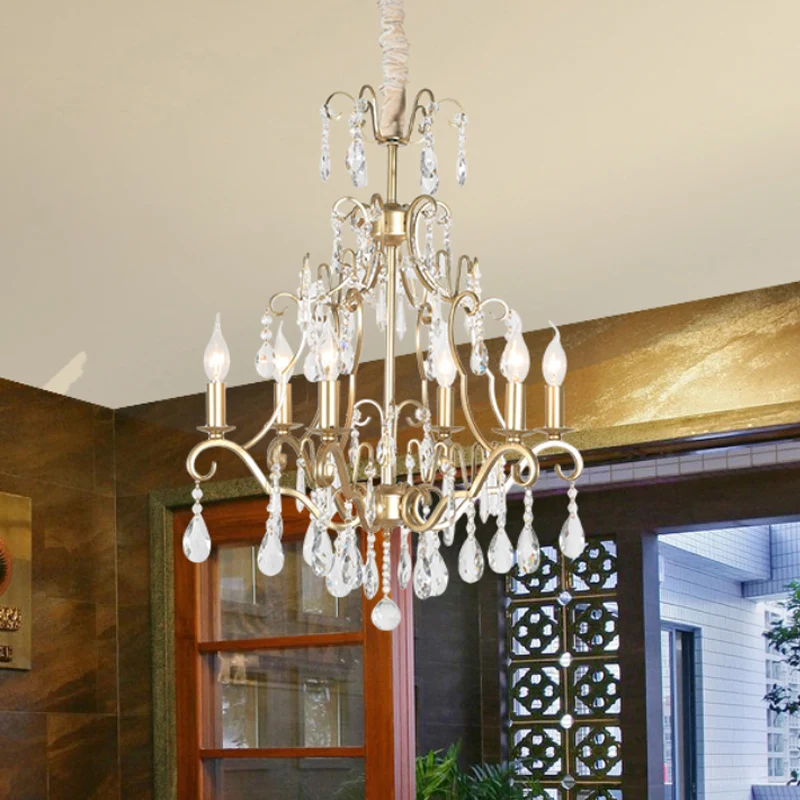 6-lichts kroonluchterlamp Lodge Curvy Arm kristallen hanglamp goud voor slaapkamer Clearhalo