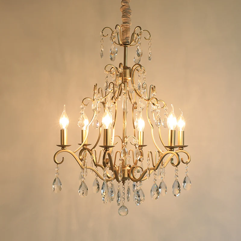 6-lichts kroonluchterlamp Lodge Curvy Arm kristallen hanglamp goud voor slaapkamer Clearhalo