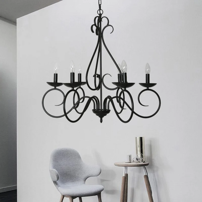 6-lichts kroonluchterlichtset met zwenkarm, traditioneel zwart metalen ophanglicht voor eetkamer Clearhalo