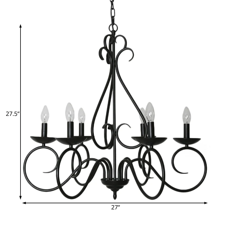 6-lichts kroonluchterlichtset met zwenkarm, traditioneel zwart metalen ophanglicht voor eetkamer Clearhalo