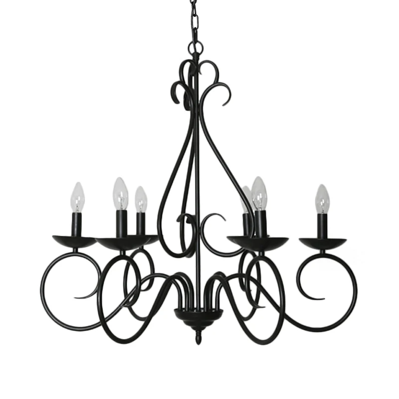 6-lichts kroonluchterlichtset met zwenkarm, traditioneel zwart metalen ophanglicht voor eetkamer Clearhalo