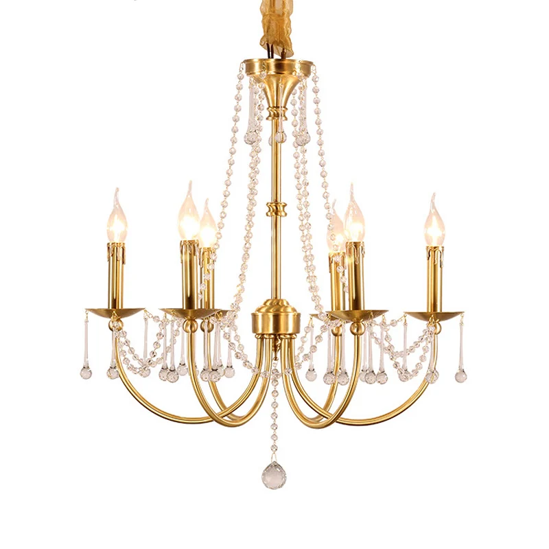 6-lichts kroonluchterverlichting Traditionele ronde arm-kristallen plafondhanglamp goud Clearhalo